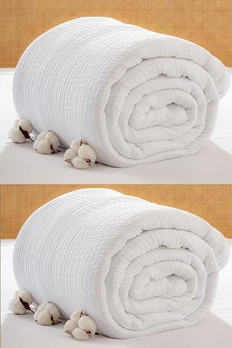 Muslin Blanket - Pure 100% Turkish Cotton Airy Soft Light Versatile Gauze Throw Blanket for Bed, Couch, Sofa (White, King Size (95" x 110" inch)) - Image 4