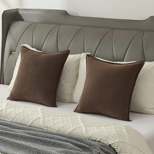 FUTEI Pack of 2 Chenille Throw Pillow Covers 18x18 Inch, Dark Coffee - Image 6