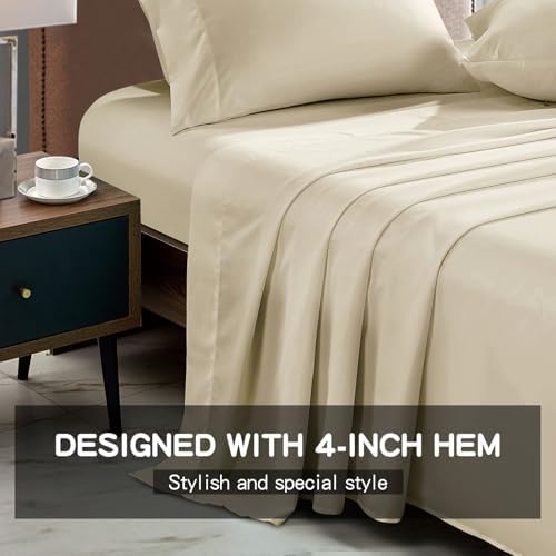 FreshCulture King Flat Sheet - Hotel Quality King Flat Sheet Only - Brushed Microfiber Top Sheet - Ultra Soft & Breathable - Wrinkle-Free - Easy Care - Single Flat Sheet (King, Beige) - Image 2