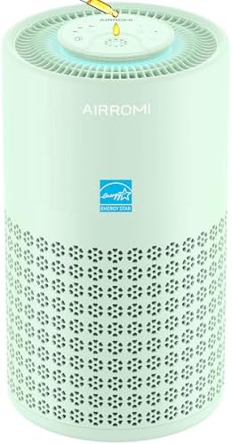 AIRROMI Air Purifier for Bedroom with HEPA 3-in-1 Filter, Pet Air Purifier for Home Cat Pee Smell, Covers Upto 990 Ft², Quiet 360°intake Air Cleaner for pet hair,allergies,Dust,Smoke A2001 Green by AIRROMI