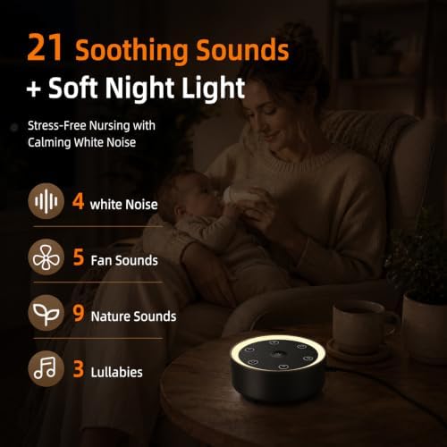 Kipcush White Noise Machine for Sleeping, Baby & Adults, High-Fidelity Non-Looping Sounds, Sleep Sound Machine with Dimmable Night Light, USB Powered, Memory Function, Home, Nursery & Travel - Image 3