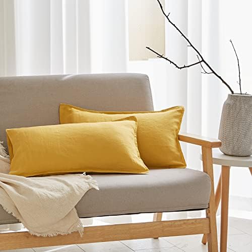 Simple&Opulence 100% Linen Lumbar Pillow Cover 12 x 20 Inches Set of 2 Rectangular Decorative Throw Cushion Cover for Couch Sofa Bed Living Room Office Soft Breathable Farmhouse - Mustard Yellow by SimpleOpulence
