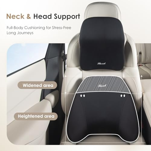 FLORICH Car Neck Pillow and Lumbar Support, Lumbar Support and Headrest Pillow for Car Seat Driver, Memory Foam Back Neck Support Pillow and Car Seat Back Support for Car Office Chair - Black - Image 2