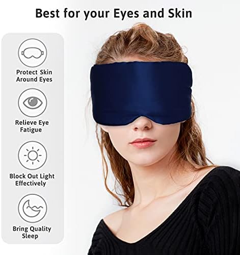 Silk Sleep Mask for Women Men Satin, ATreebag Eye Sleeping Mask & Blindfold with Adjustable Strap, Large Size, 1 PC Navy Blue - Image 3