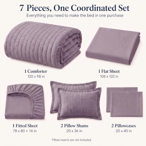 CozyLux Oversized King Comforter Set 120x98 7-Piece Dusty Purple Seersucker - Image 2