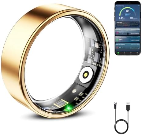 Mirlray Smart Ring for Women & Men, Smart Ring Health Tracker, Blood Oxygen & Heart Rate Monitor, Long Lasting Battery Sleep Ring, Waterproof Fitness Ring (R02C, Rose Gold, 11) by Unknown
