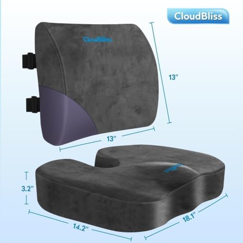 CloudBliss Ergonomic Seat Cushion & Lumbar Support Pillow Set, Grey, Large - Image 5