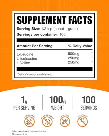 BulkSupplements.com BCAA 2:1:1 Powder - Branched Chain Amino Acids, BCAAs Amino Acids Powder - Unflavored & Gluten Free, 1g per Serving, 100g (3.5 oz) (Pack of 1) - Image 2