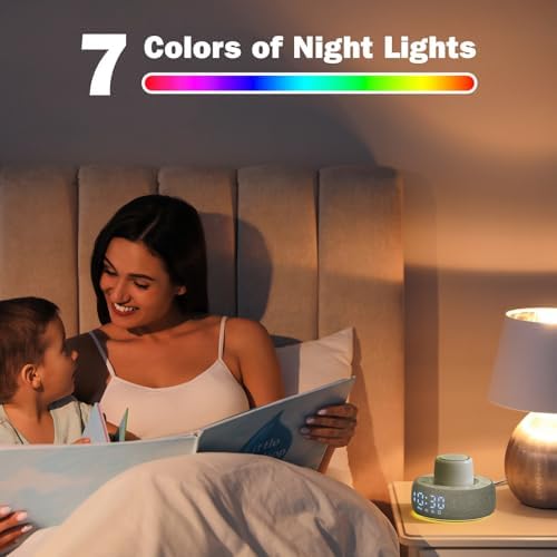 White Noise Machine with Smart Alarm Clock, 25 Soothing Sounds, Portable Sleep Sound Machine Aid for Baby, Kids, Adults, Office, Dimmable Timer, 7 Night Light Colors for Privacy Bedroom, Gray - Image 6
