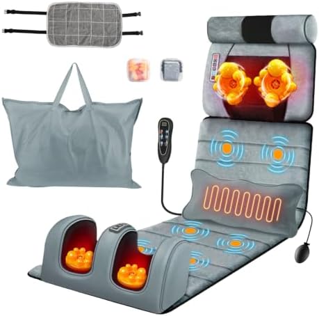 Moclever Full Body Massage Mat with Heat,Electric Massage Pad for Back, Neck,Foot Lumbar Support,3 Heated Levels 10 Vibrating Nodes W/Head Pillow,Cloth Lumbar Pillow,Timer Anti-Slip Bottom Earplugs by Moclever