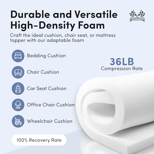 RaceCityFoam High Density Upholstery Foam (Semi Firm) 36 ILD - 6"x27"x80" - Image 4