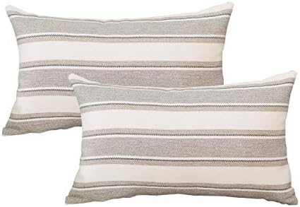 2 Pc Multi Color Stripe Pillow Cases Soft Faux Linen Lumbar Decorative Throw Cushion Cover with Hidden Zipper for Bed Sofa Car 12" x 18" by NATUS+WEAVER