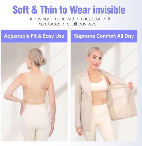 Posture Corrector for Women, Invisible Lightweight Adjustable Back Brace for Neck Shoulder & Upper Back Pain Relief - Improve Posture Correct Scoliosis & Hunchback Under Clothes (Beige, L) - Image 4