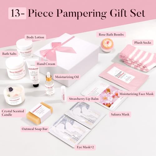 Spa Gifts for Women 13Pcs Mothers Day Gifts Happy Birthday Gift Baskets Christmas Relaxation Home SPA Kit Rose Bath Set Self Care Package Thank You Box for Mom Her Sister Teacher Friends Pink - Image 2