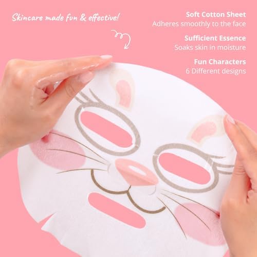 Epielle Character Face Mask Fuzzy Friends 6 Pack, Fun & Effective Korean Skin Care, Spa Party Favors, Birthday Gifts for Women, Self Care Gifts - Image 4