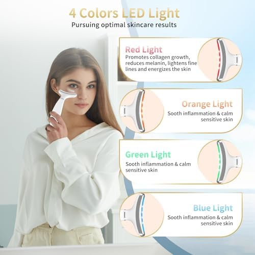 Red Light Therapy for Face and Neck, Facial Skin Care Tools, Micro-Current Vibration Facial Cold and Hot Service, Red and Blue LED Light, 4 Color LED Facial Light Therapy Device for Skin Care at Home - Image 4