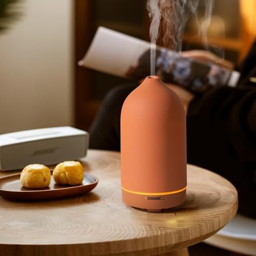 Essential Oil Diffuser,120ml Aromatherapy Ceramic Diffusers with Auto Shut Off Function for Home Office Room(Terracotta) - Image 2