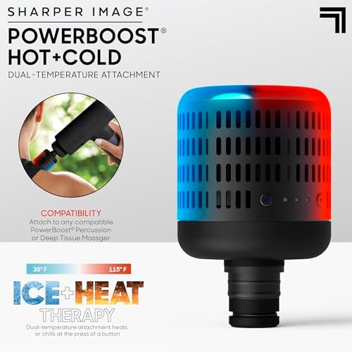 Sharper Image® Powerboost Hot + Cold Dual-Temperature Massage Gun Attachment - Instant Heat & Cold, 6 Temperature Levels, Compatible with Powerboost Massage Guns, Black - Image 2