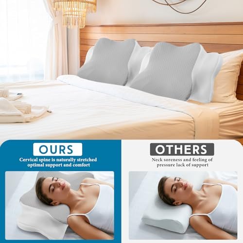 HunnmingRe Pillow Case for Cervical Neck, White, Light Gray, Queen Size - Image 3