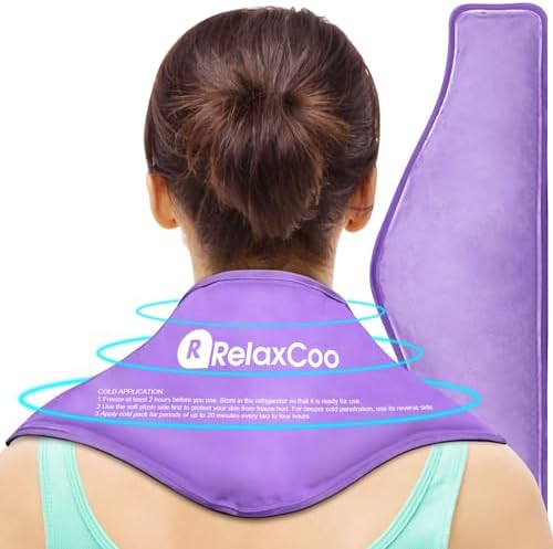 RelaxCoo Neck Ice Pack Wrap, Reusable Gel Ice Pack for Neck Shoulders, Cold Compress Therapy for Pain Relief, Injuries, Swelling, Bruises, Sprains, Inflammation and Cervical Surgery Recovery Purple by RelaxCoo