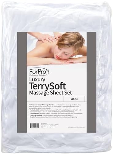 ForPro Luxury TerrySoft 3-Piece Massage Sheet Set, White, Ultra-Soft, Stain and Wrinkle-Resistant, Includes Flat and Fitted Sheets and Face Rest Cover - Image 2