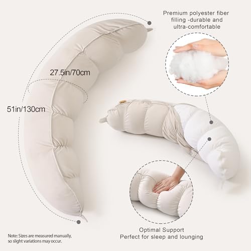Peallow(Pat. Pend) – Long Round Body Pillow for Adults, Bolster Pillow for Sleeping, Soft and Supportive Pillow for Sleeping & Lumbar Support (Misty White,39") - Image 3