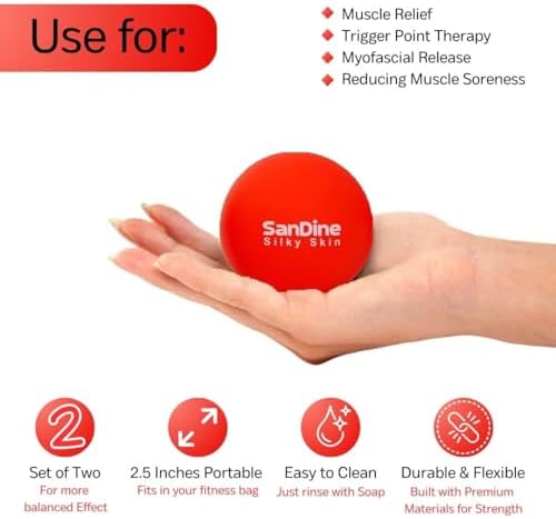 Lacrosse Massage Balls for Deep Tissue Massage - Release Tension Relieve Muscle Soreness Improve Flexibility - Ideal for Myofascial Release Trigger Point Therapy - 2Pack Yoga Balls by Sandine (Red) - Image 6