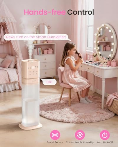 Humidifiers for Bedroom 2.1Gal/8L, Smart Humidifier for Large Room, Cool Mist Humidifiers for Home Kids Baby Plants, Top Fill Humidifier with Extension Tube, WIFI APP & Voice Control, Pink - Image 4