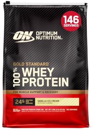 Optimum Nutrition, Gold Standard 100% Whey Protein Powder, Vanilla Ice Cream, 9.98 lb, 146 Servings by OPTIMUMNUTRITION
