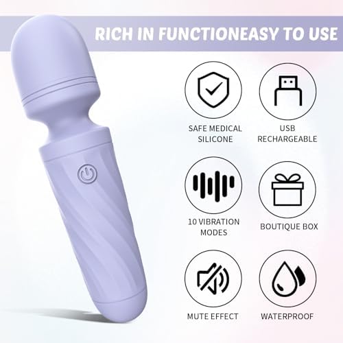 Mini Massager Wand-Waterproof,10 Vibration(Gray Purple) - Image 3