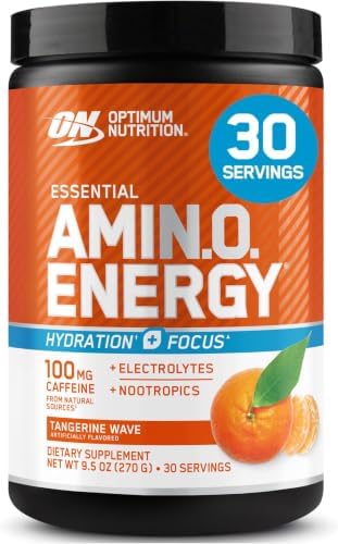 Optimum Nutrition Amino Energy Powder Plus Hydration, with BCAA, Electrolytes, and Caffeine, Tangerine Wave, 30 Servings (Packaging May Vary) (Pack of 6) by OPTIMUMNUTRITION