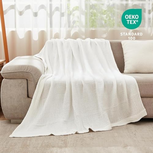 EMME Cotton Muslin Twin XL Blanket Breathable Gauze Soft Lightweight Adults Gifts for Women (White,66"x90") - Image 6