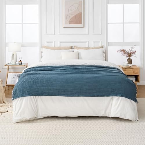 Esterra Muslin Throw Blanket 50x65 Inches Cozy Soft Lightweight Pre-Washed Cotton Blanket, All Season Breathable 4-Layer Gauze Blanket Throw for Sofa Couch Bed, Blue Mirage - Image 6
