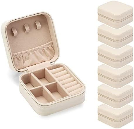 ZPROW Travel Jewelry Case, Mini Portable Jewelry Travel Boxes, Small Jewelry Organizer for Rings, Earrings, Pendants, Watches, Necklaces, Lipsticks Organizer Storage Holder Case (White-6packs) by ZPROW