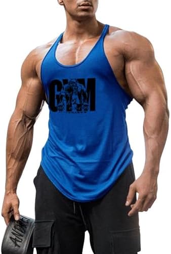 BaronHong Men's Cotton Workout Tank Tops Dry Fit Gym Bodybuilding Training Fitness Sleeveless Muscle T Shirts by BaronHong