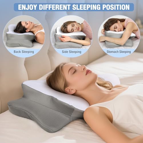 TOPPURE Soft and Coll Pillowcase for Cervical Pillow, Pillow Case ONLY, Pillowcase for Butterfly Shape Cervical Memory Foam Pillow (Queen Size 24.8“x14.96”x5.51“, White-Gray) - Image 4