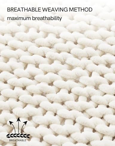 YnM Chunky Throw Blanket, Medium-Weight, Hand Knitted with Chenille Yarn, Skin Friendly, Ventilated and Breathable, Machine Washable, Home Décor Piece for Couch Sofa and Bed (Butter Cream, 80x87 Inch) - Image 4