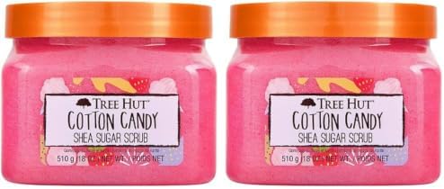 Tree Hut Cotton Candy Body Scrub, Exfoliating& Hydrating Sugar Scrub with Shea Butter&Essential Oils,Smooth Skin,Body Exfoliator For All Skin Types,Self Care Gifts for Women, Vegan, 18 Oz,(Pack of 2) by TreeHut