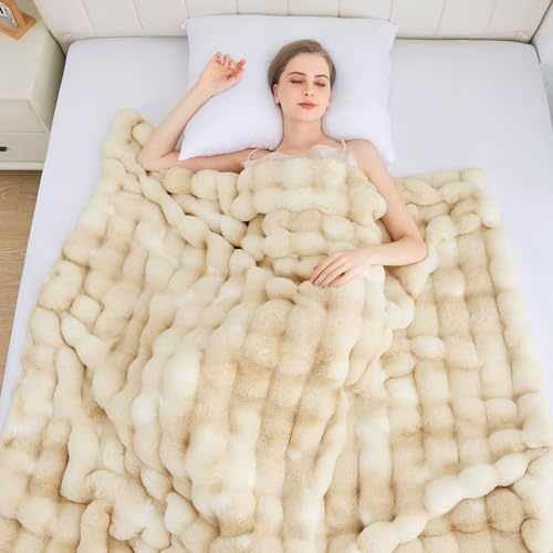 ORINOVA Light Tie-dye Yellow Twin Fuzzy Ultra Soft Bed Comfy Blanket 60x80 Cozy Faux Fur Throw Blanket for Living Room Thick Fluffy Furry Blanket Home Gifts 860 GSM - Image 7