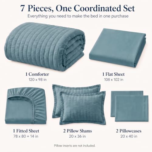 CozyLux Oversized King Comforter Set 120x98 7-Piece Mineral Blue Seersucker - Image 2