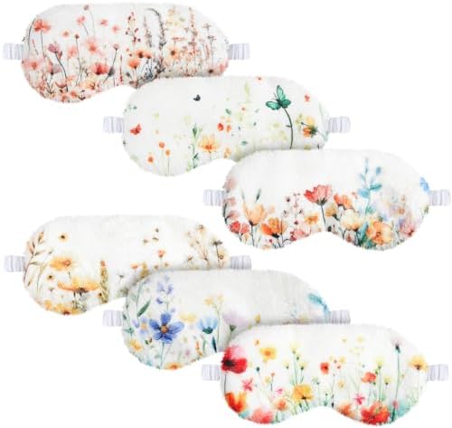 Cuffbow 6 Pack Fuzzy Sleep Masks Plush Eye Mask,Flowers,Colorful by Cuffbow