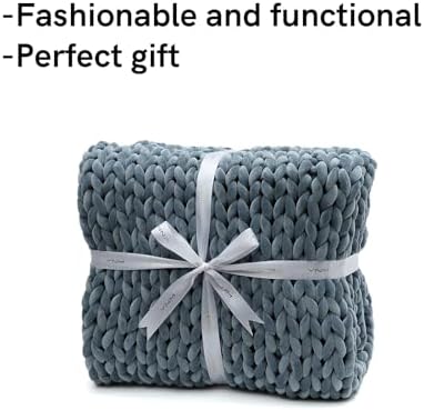 YnM Velvet Weighted Blanket, Handmade Chunky Knitted Design, Soft and Cozy, Temperature Regulating and Breathable, Machine Washable Throw for Sleep or Home Decor (Blue, 85x118 Inch, 40lbs) - Image 4