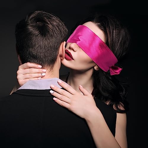 FRESHME Satin Sleep Mask - Lightweight Eye Mask for Sleeping Comfortable Adjustable Eye Blindfold Cover for Women Men Night Travel Nap Valentine's Day Gift Black and Deep Rose Red 160cm/63in - Image 2