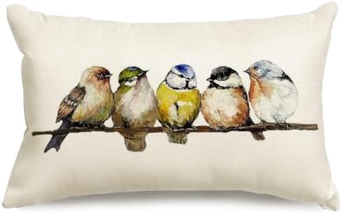 RABUSOFA Watercolor Birds Pillows Decorative Throw Pillows 12x20,Hand-Painted Oil Painting Rustic Birds Lumbar Pillow Cases,Cute Colorful Spring Summer Decorations for Home Couch Sofa Outdoor by RABUSOFA