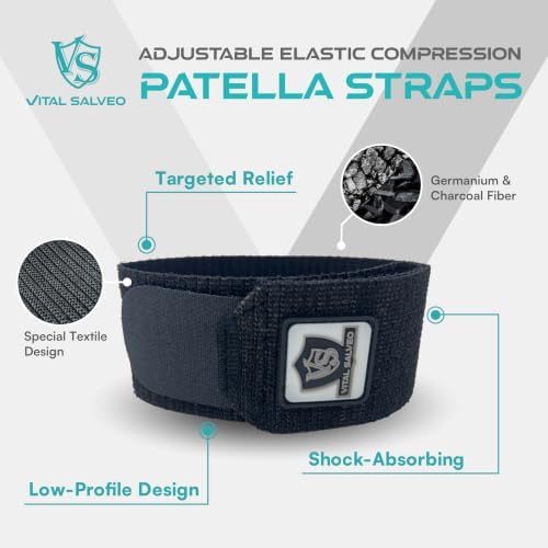Vital Salveo- Elastic Breathable Knee Patella Wrap Compression Bandage Brace Support Straps for Pain Relief, Joint Stabilize for Men Women Basketball, Tennis, Soccer, Football (Pair) Black /2"* 16" - Image 2