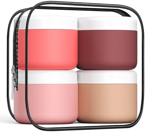 Kuangre Travel Containers for Toiletries, Silicone Cream Jars BPA-Free, Leak-proof 3oz Travel Size Containers, Portable Size Silicone Jars with Lid for Cosmetic Face Hand Body Cream (4 Pack) by Kuangre