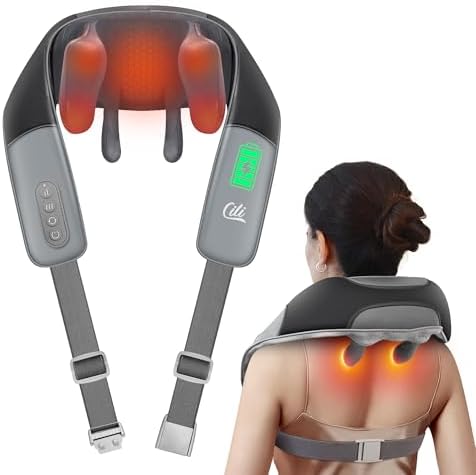 CILI Cordless Neck Massager with Heat, 4D Shiatsu Shoulder Back Deep Tissue, Neck Back Massager Pillow, Wider Massage Head & More Heating Area by CILI