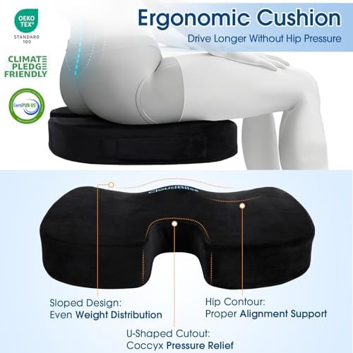CloudBliss Ergonomic Seat Cushion & Lumbar Support Pillow Set, Black,Large - Image 6