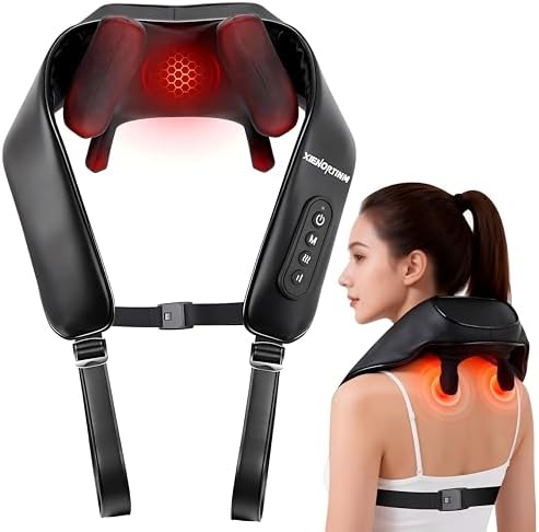 Shiatsu Neck and Shoulder Massager with Heat, Kneading and Tapping Modes, 3 Speeds, Hands-Free Strap, Portable, Black by KEATFEComfortMassager