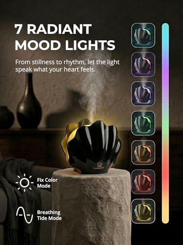 Essential Oil Diffuser 260ML, Shell Aroma Diffuser with Remote Control Humidifier with 7 Colors LED Night Light for Bedroom Home Relaxation (Black) - Image 4